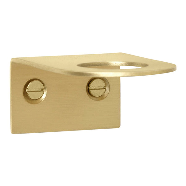 Brushed gold wall-mounted shelf bracket with a sleek, minimal design and circular cutout.