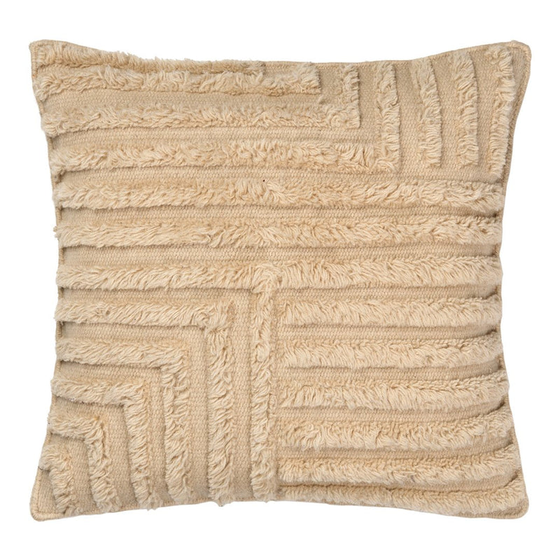 Beige textured cushion featuring a geometric pattern with raised lines for a cozy decor accent.
