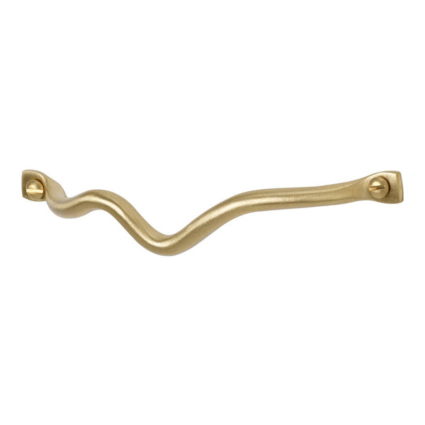 Gold twisted cabinet handle with a sleek, wavy design, perfect for adding elegance to furniture.