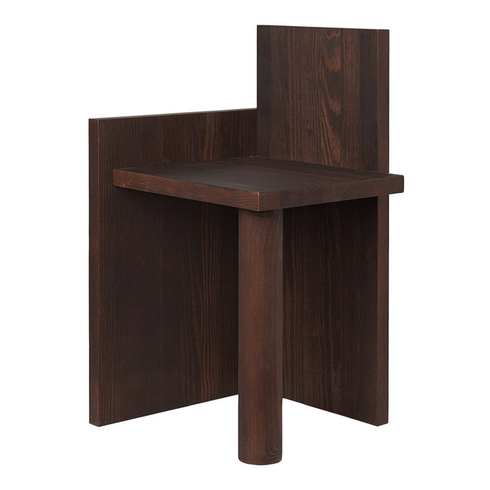 Dark wood corner table with a minimalist design featuring rich brown tones and smooth, clean edges.