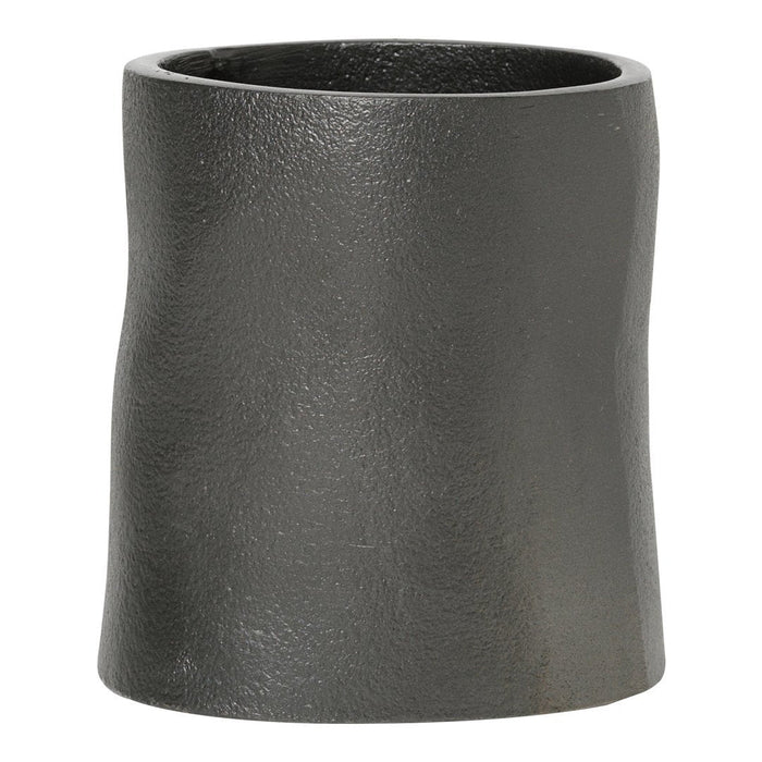 Textured gray ceramic planter with a unique wavy design, perfect for modern home decor.