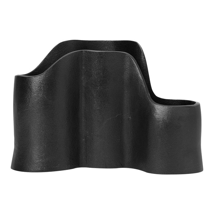 Black rubber holder with a smooth, wavy design and rounded edges, ideal for various uses.