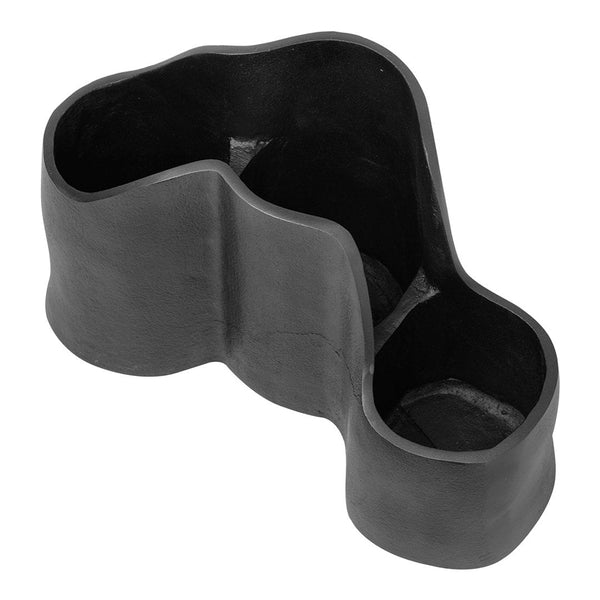 Black rubber mold with smooth contours and a unique, wavy design, suitable for various applications.