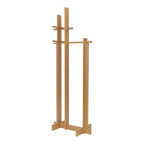 Natural wood coat rack in a light honey finish, featuring a minimalist design with clean lines and no visible patterns.
