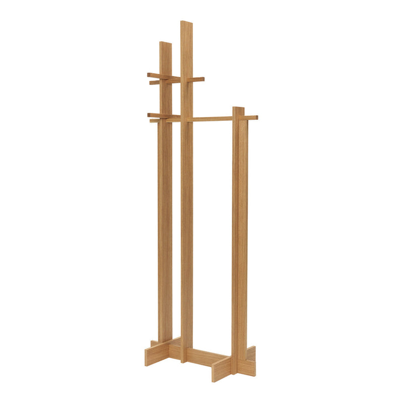 Natural wood coat rack in a light honey finish, featuring a minimalist design with clean lines and no visible patterns.