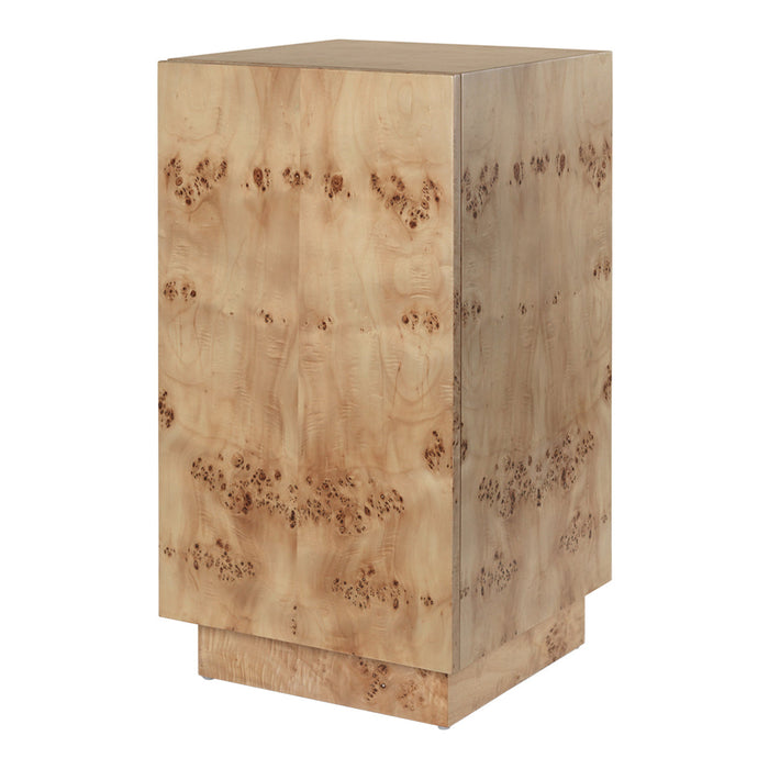 Natural wood finish with unique burl patterns and warm beige tones. Modern, minimalist design for stylish decor.
