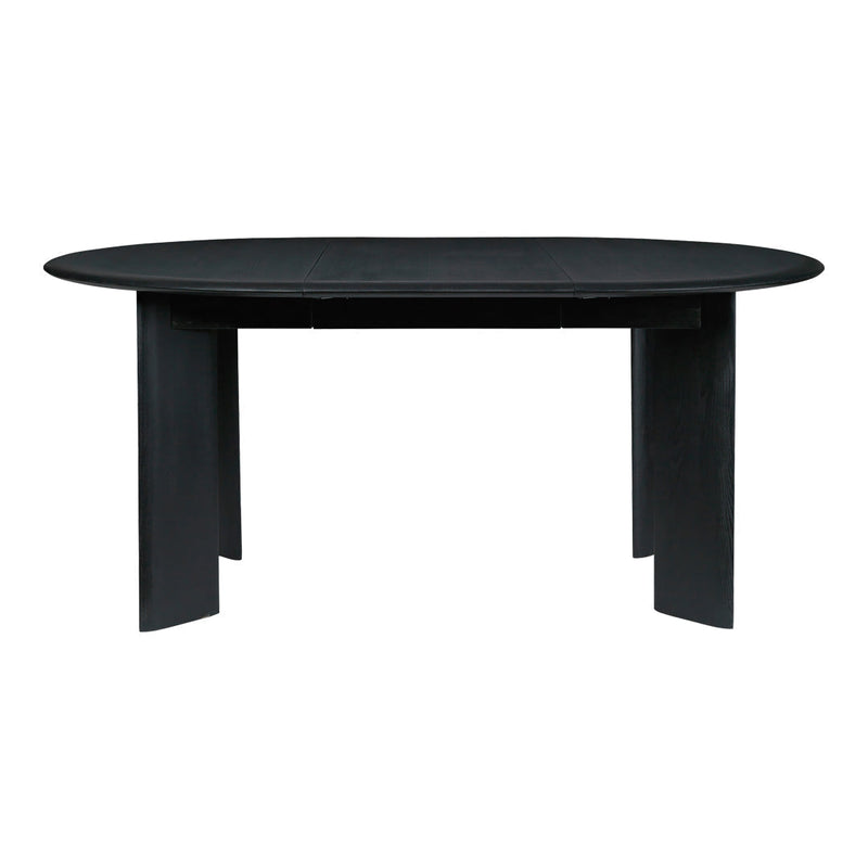 Black oval dining table with a matte finish and sleek, modern design. Perfect for contemporary interiors.