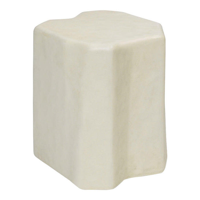 Light cream hexagonal ceramic stool with a smooth matte finish, showcasing a minimalist design.