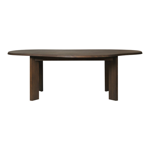 Round brown wooden dining table with a smooth finish and simple design. Ideal for modern or rustic interiors.
