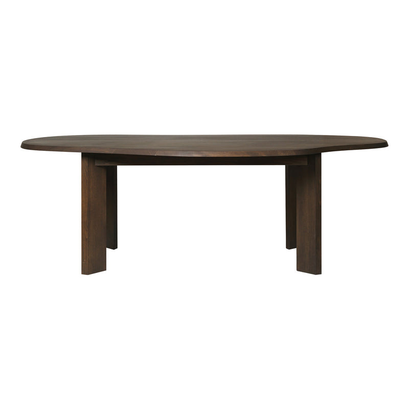 Round brown wooden dining table with a smooth finish and simple design. Ideal for modern or rustic interiors.