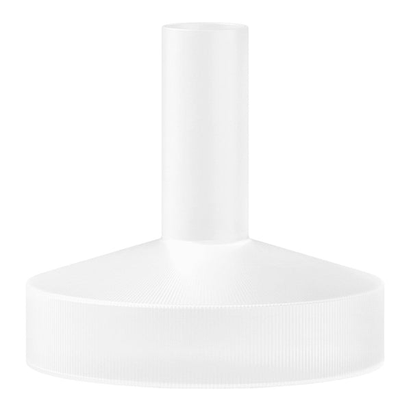 White funnel with a smooth, textured surface and cylindrical neck, ideal for precise pouring tasks.