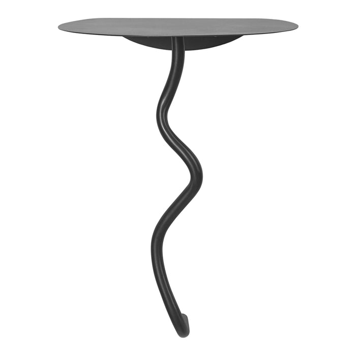 Stylish black table with a sleek, wavy leg design and smooth circular top, perfect for modern decor.