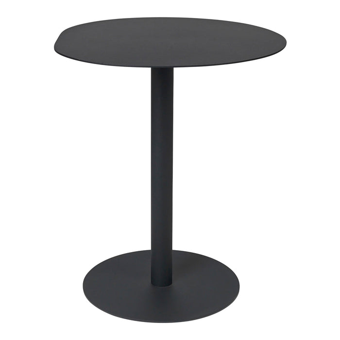 Minimalist round black side table with a smooth finish and sleek pedestal base, perfect for modern decor.