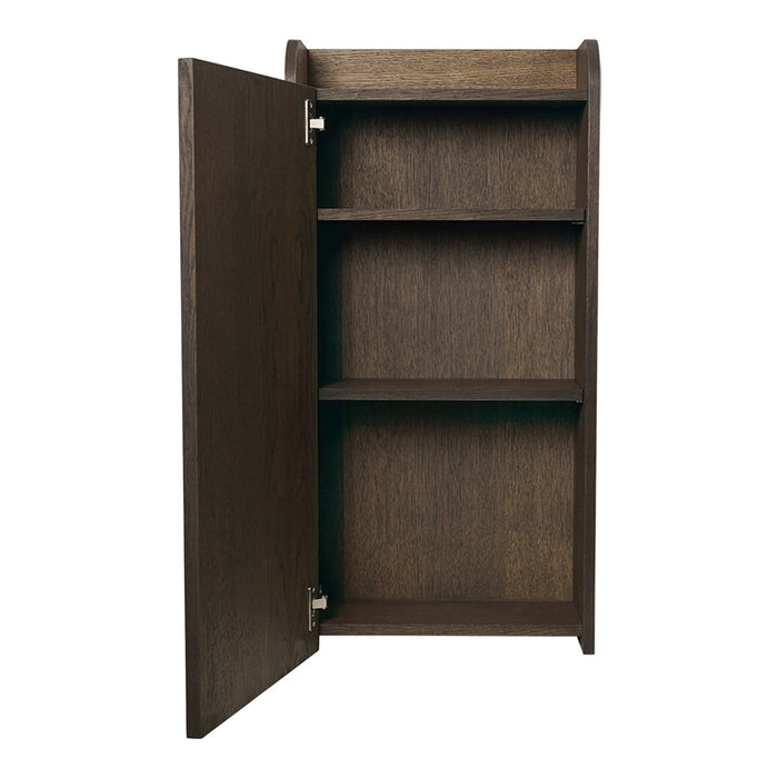 Dark wood bookcase with a smooth finish, featuring three shelves and a minimalist design. Perfect for any decor.