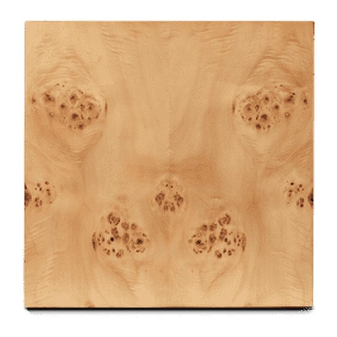 Light honey-colored wood with intricate, swirling patterns and dark, speckled accents. Ideal for chic home decor.