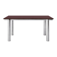 Dark brown tabletop with sleek silver legs, creating a modern and minimalist aesthetic.
