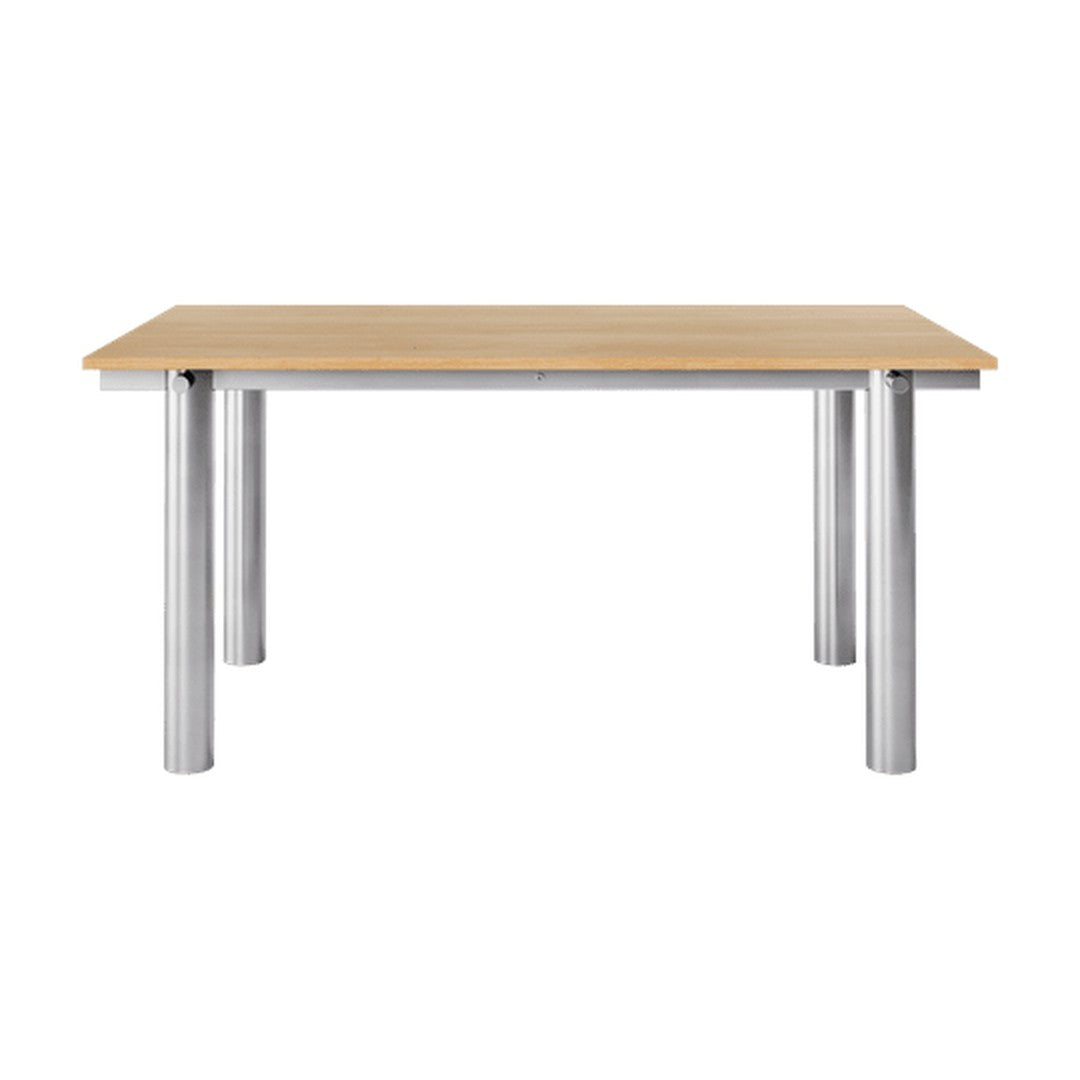 Light wood tabletop with silver metal legs, featuring a minimalist design and smooth finish. Perfect for modern decor.