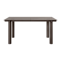 Modern rectangular table in dark brown with a smooth surface and simple cylindrical legs. Ideal for contemporary spaces.