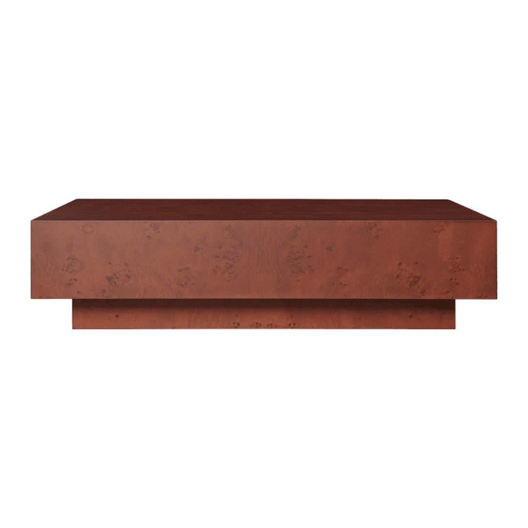 Modern rectangular coffee table in a rich, warm reddish-brown finish with a smooth, matte surface.