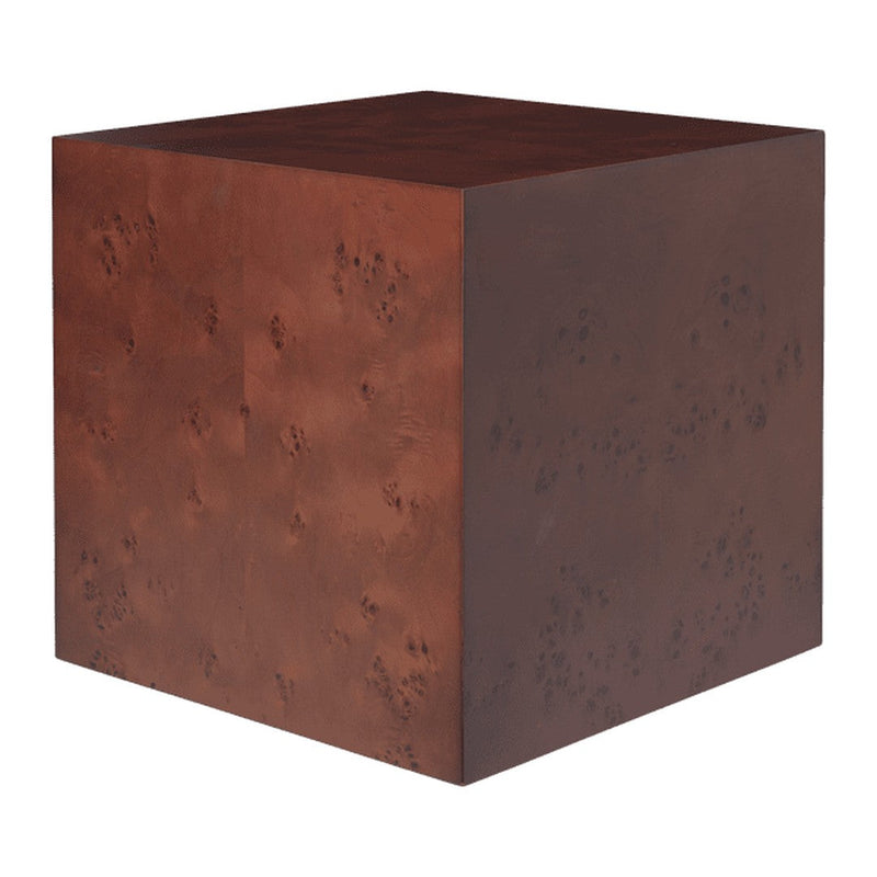 Solid dark brown cube with a textured surface, showcasing subtle variations and a sleek, modern design.