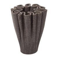 Textured black vase with wavy rim design, featuring a speckled finish for a modern aesthetic.