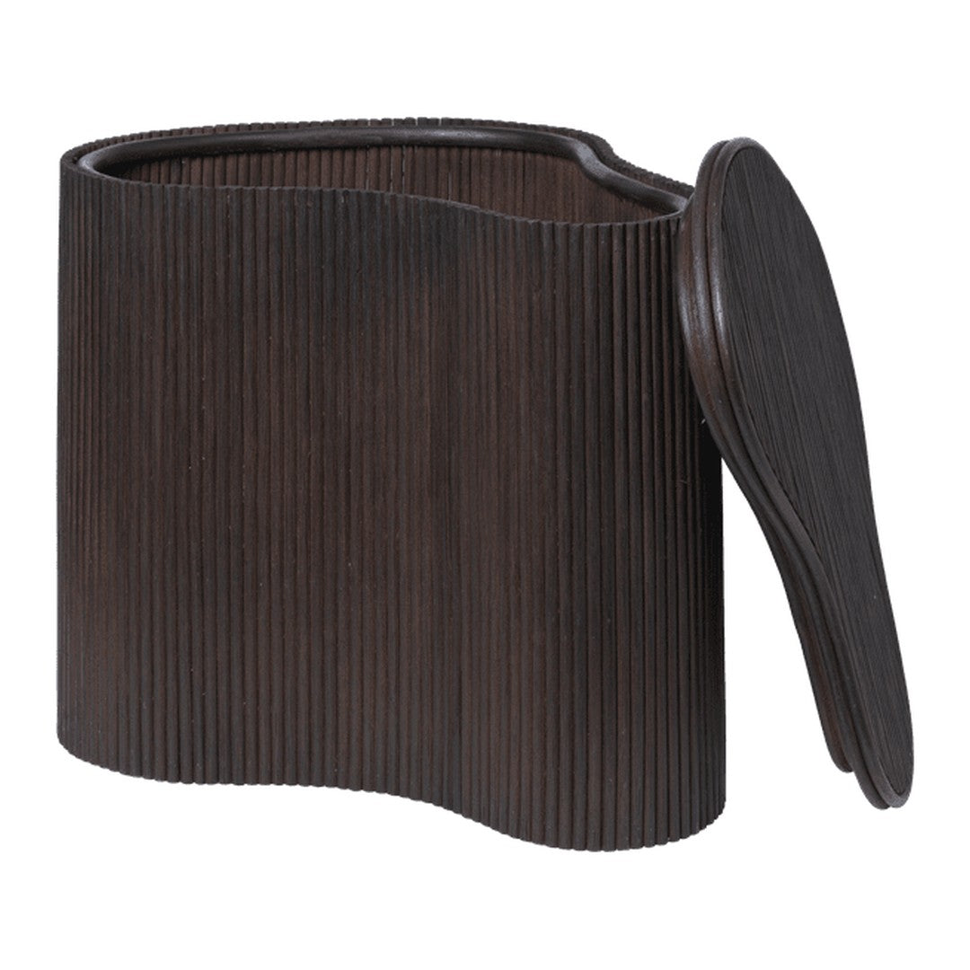 "Dark brown textured waste bin with vertical ribbed pattern and curved shape."