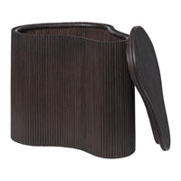 "Dark brown textured waste bin with vertical ribbed pattern and curved shape."