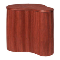 Rust-colored, ribbed accent table with a unique curved shape, adding texture and warmth to any space.