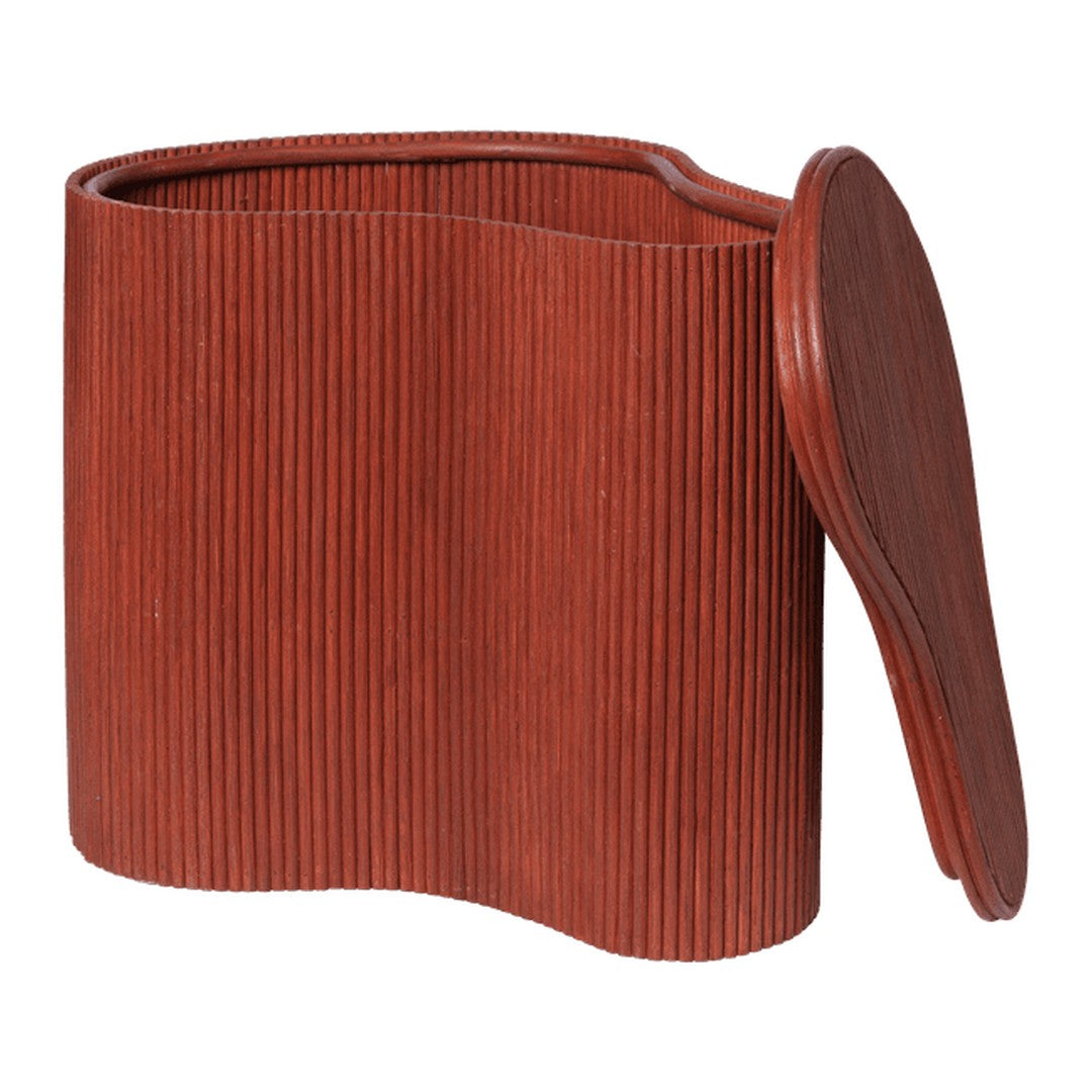 Brown ribbed storage container with a wavy design and matching lid. Perfect for stylish organization.