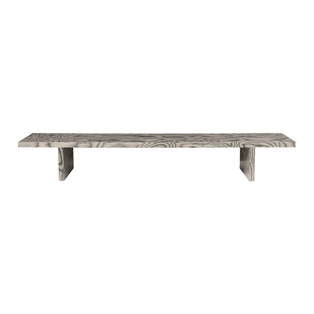 Grey wood shelf with a minimalist design and subtle grain pattern. Ideal for modern decor.