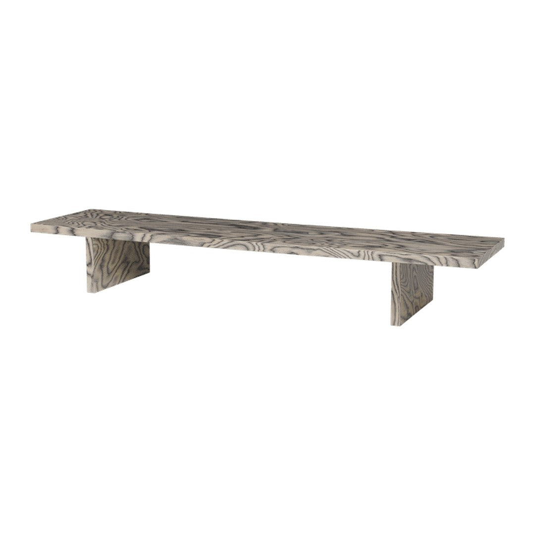 Grey textured bench with a smooth surface and minimalistic design, featuring natural wood patterns.