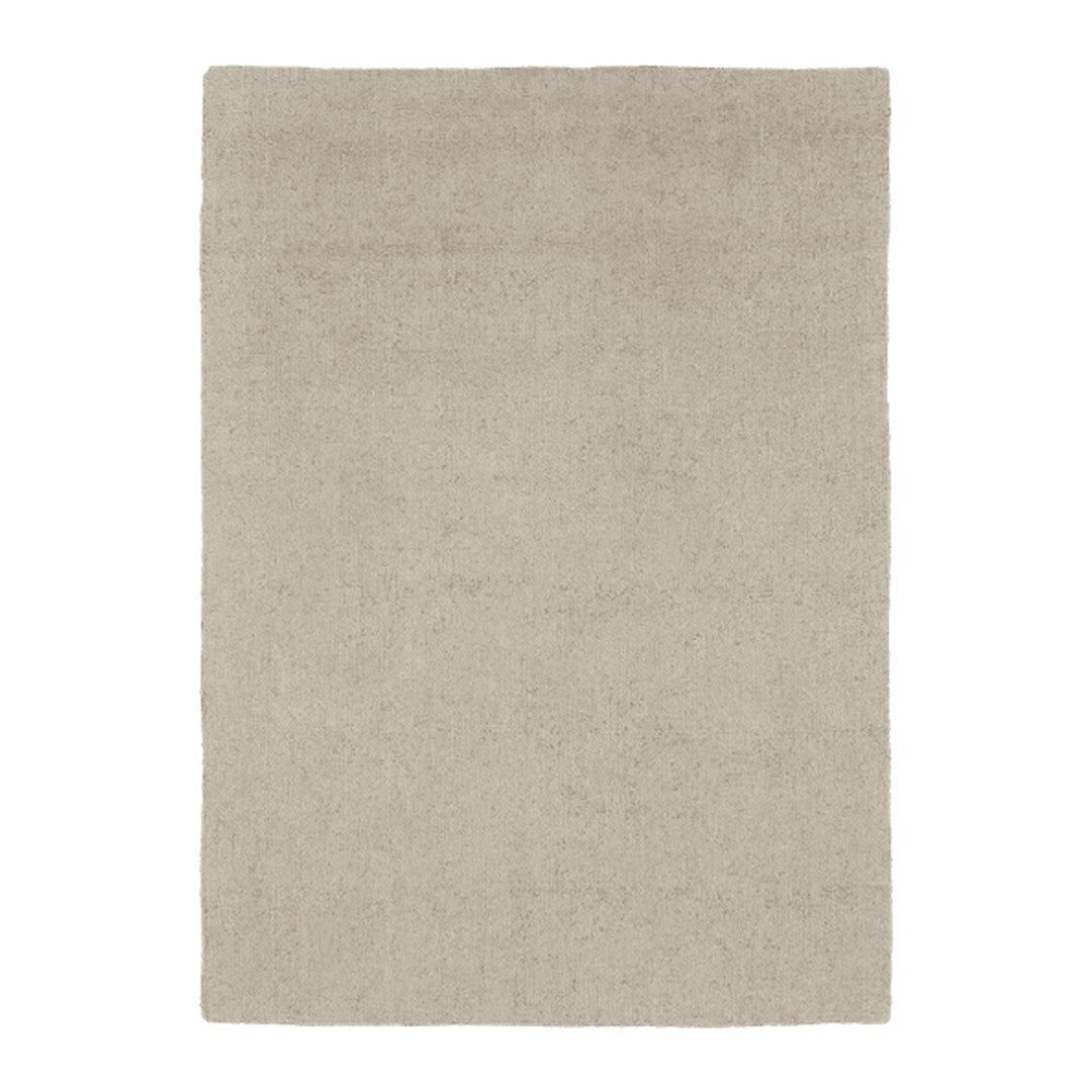 Beige textured area rug with a subtle, solid pattern, perfect for versatile home decor.