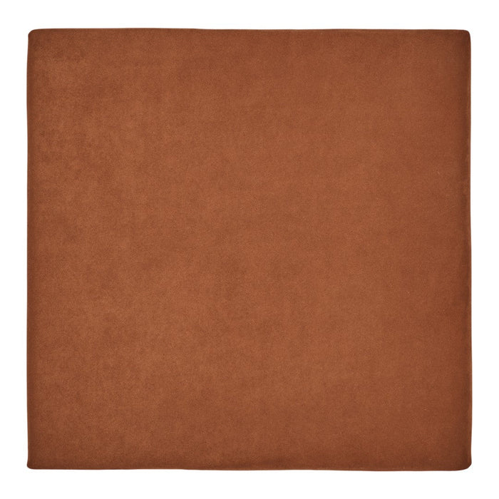 Solid rust orange square cushion with a smooth, textured surface. Perfect for adding warmth to any decor.