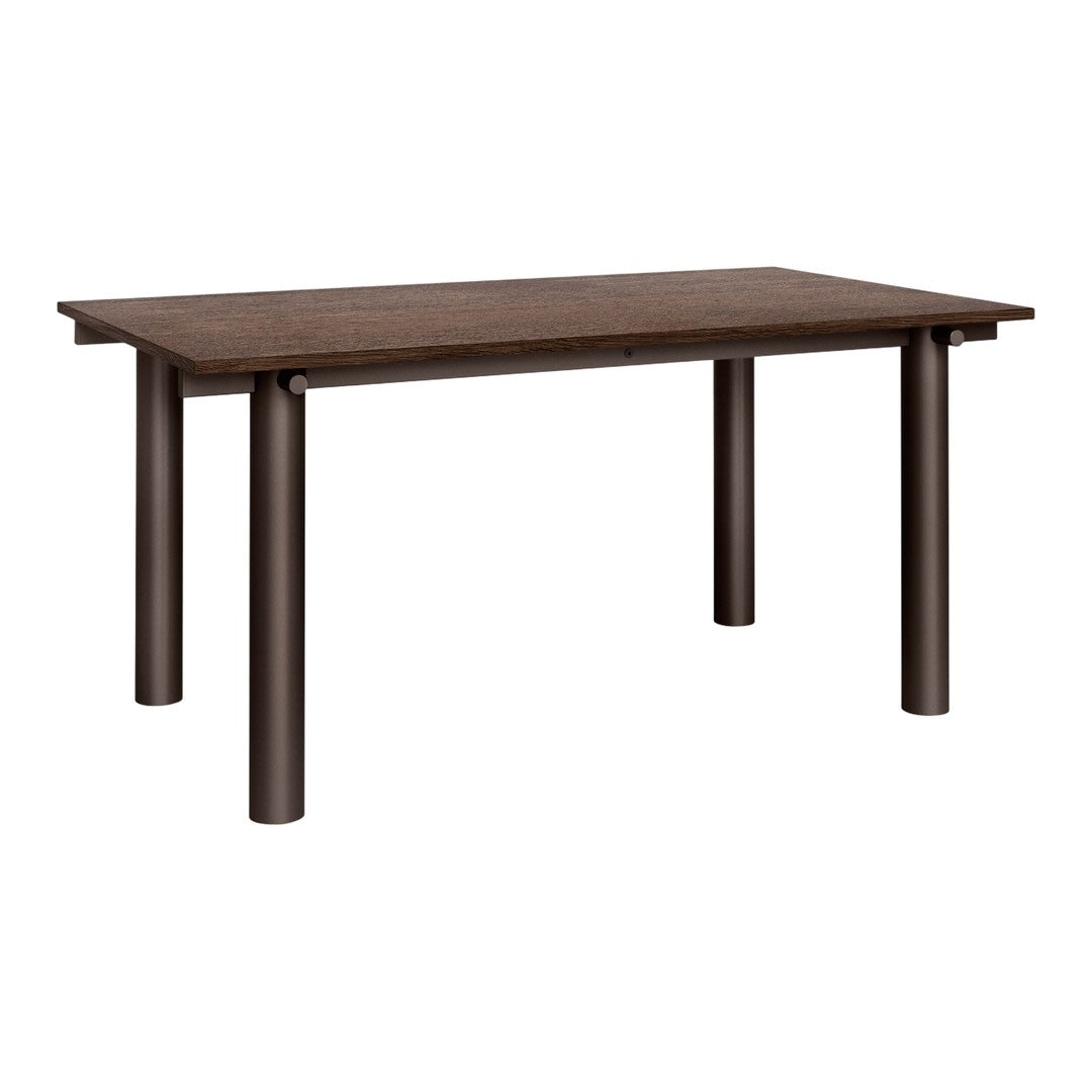 Elegant brown wooden table with a smooth finish and simple, modern design. Perfect for any dining or workspace.