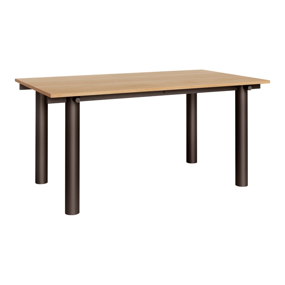 Brown wood table with a light oak top and dark brown legs, featuring a smooth, modern design. Perfect for any space.