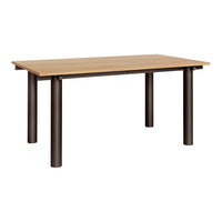 Brown wood table with a light oak top and dark brown legs, featuring a smooth, modern design. Perfect for any space.