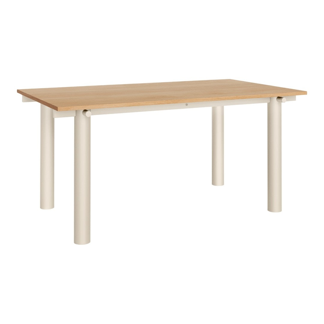Natural wood tabletop with light beige legs, featuring a smooth, simple design for versatile decor.
