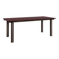 Dark brown rectangular table with smooth surface and sleek, minimalist design. Perfect for modern spaces.