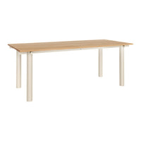 Light wood finish tabletop with a smooth, natural grain pattern, complemented by sleek white legs. Perfect for modern decor.