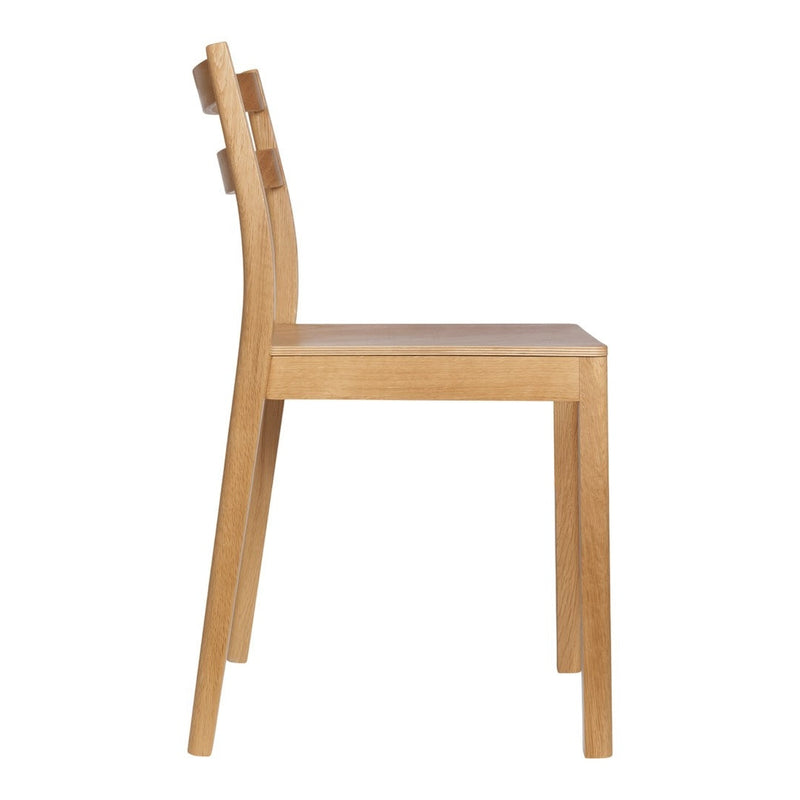 Light wood chair with a smooth finish and minimalist design, featuring natural grain patterns.