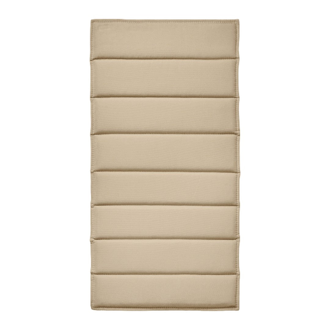 Beige outdoor cushion with subtle stitched paneling and a smooth texture, perfect for stylish patio furniture.