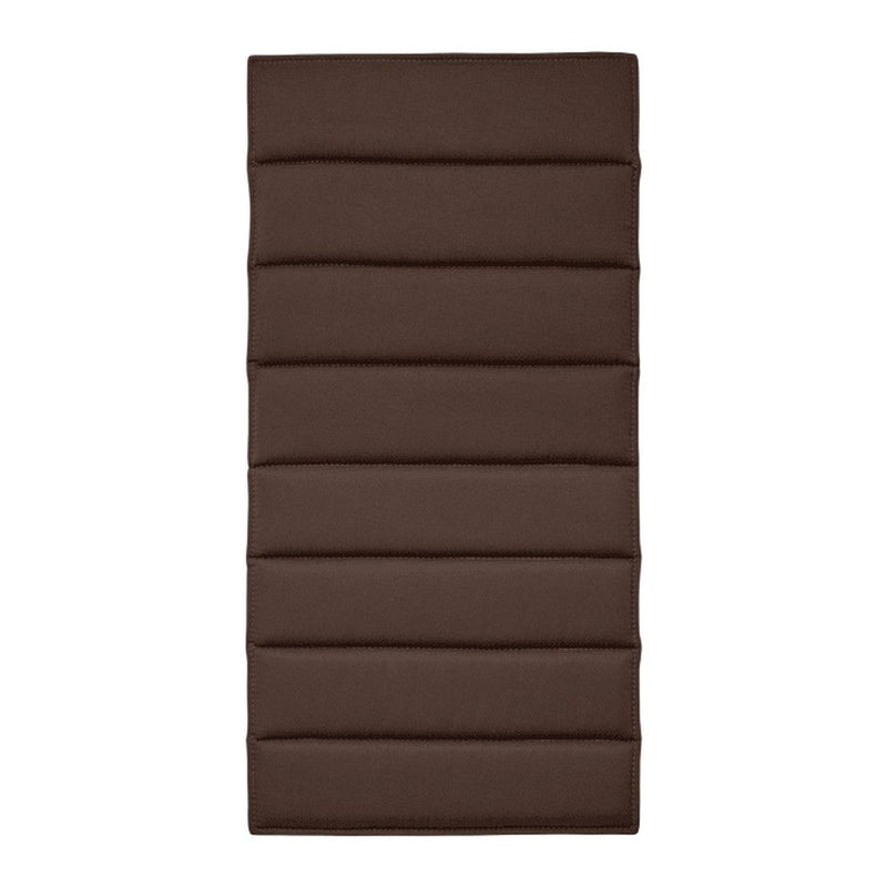 Brown padded cushion with a sleek, ribbed pattern, perfect for outdoor seating or lounging.