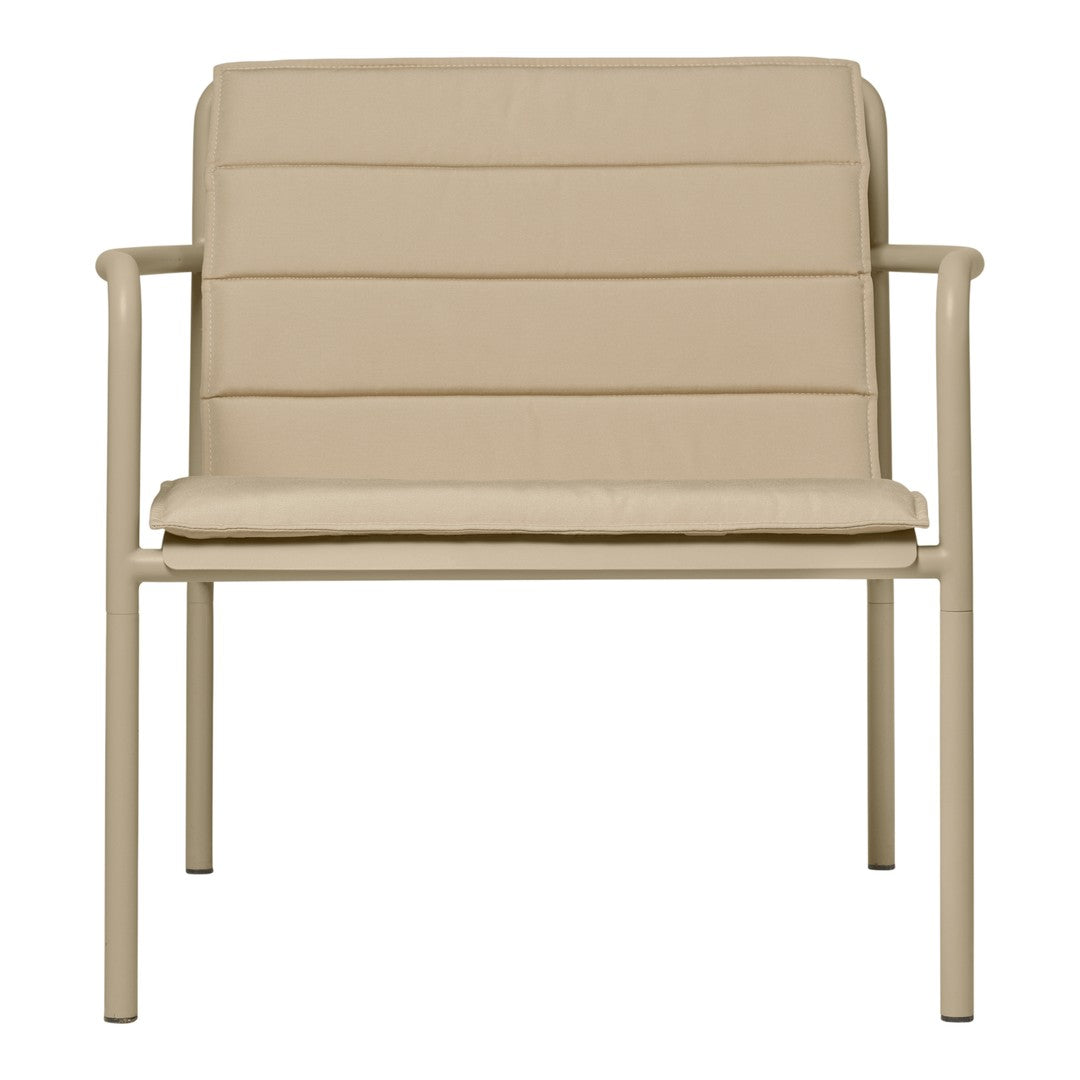 Beige striped chair with a sleek, minimalist design and a light-colored metal frame. Perfect for modern decor.