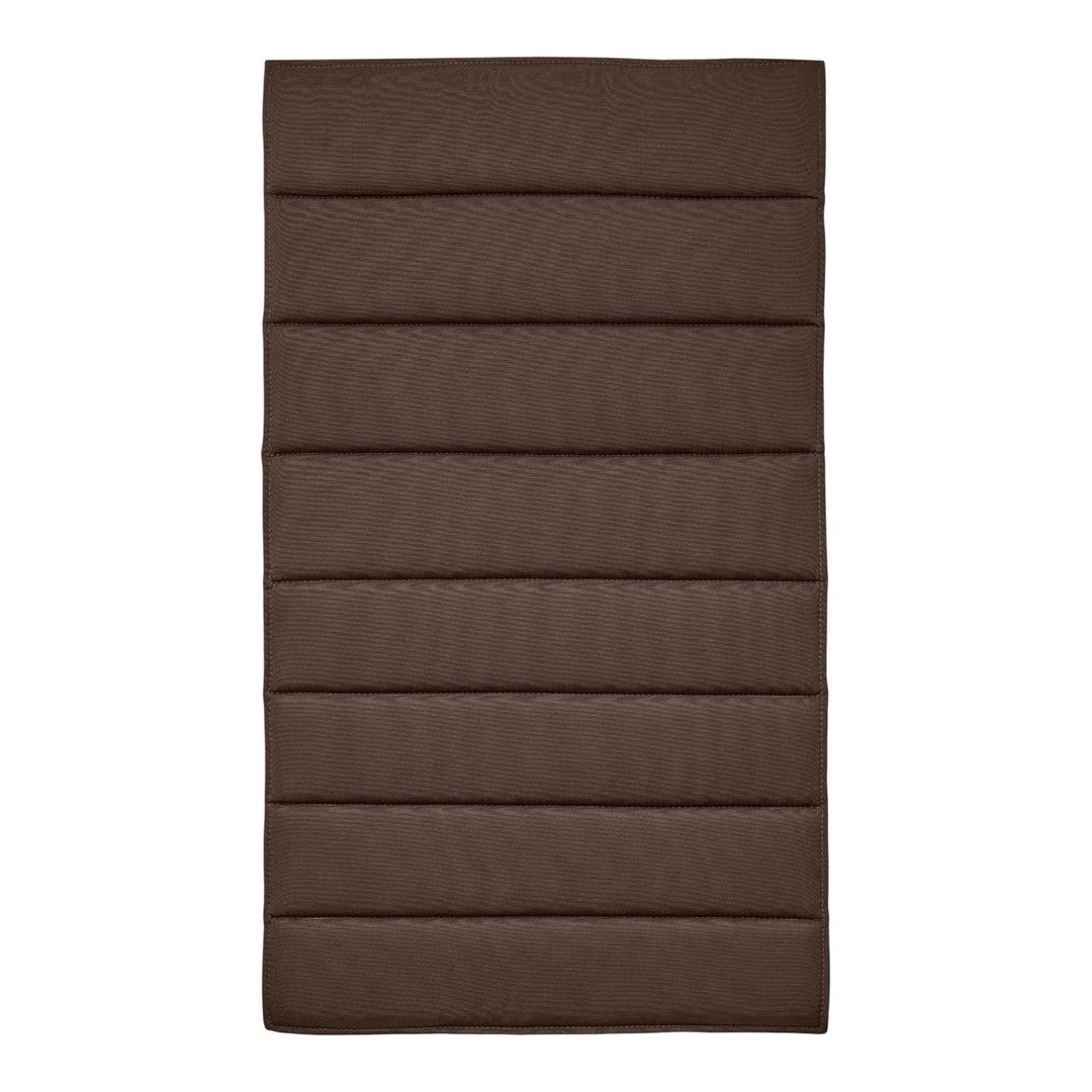 Brown quilted mattress with vertical stripes and a textured pattern, ideal for comfort and style.