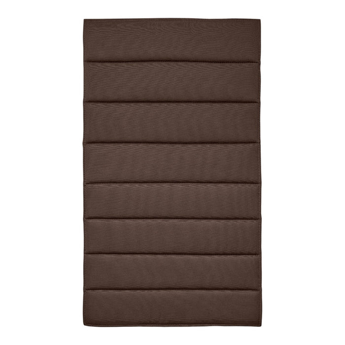 Brown quilted mattress with vertical stripes and a textured pattern, ideal for comfort and style.