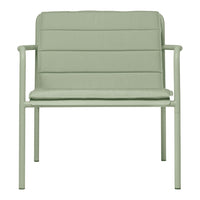 Light green modern armchair with horizontal quilted pattern and minimalistic metal frame. Ideal for contemporary decor.