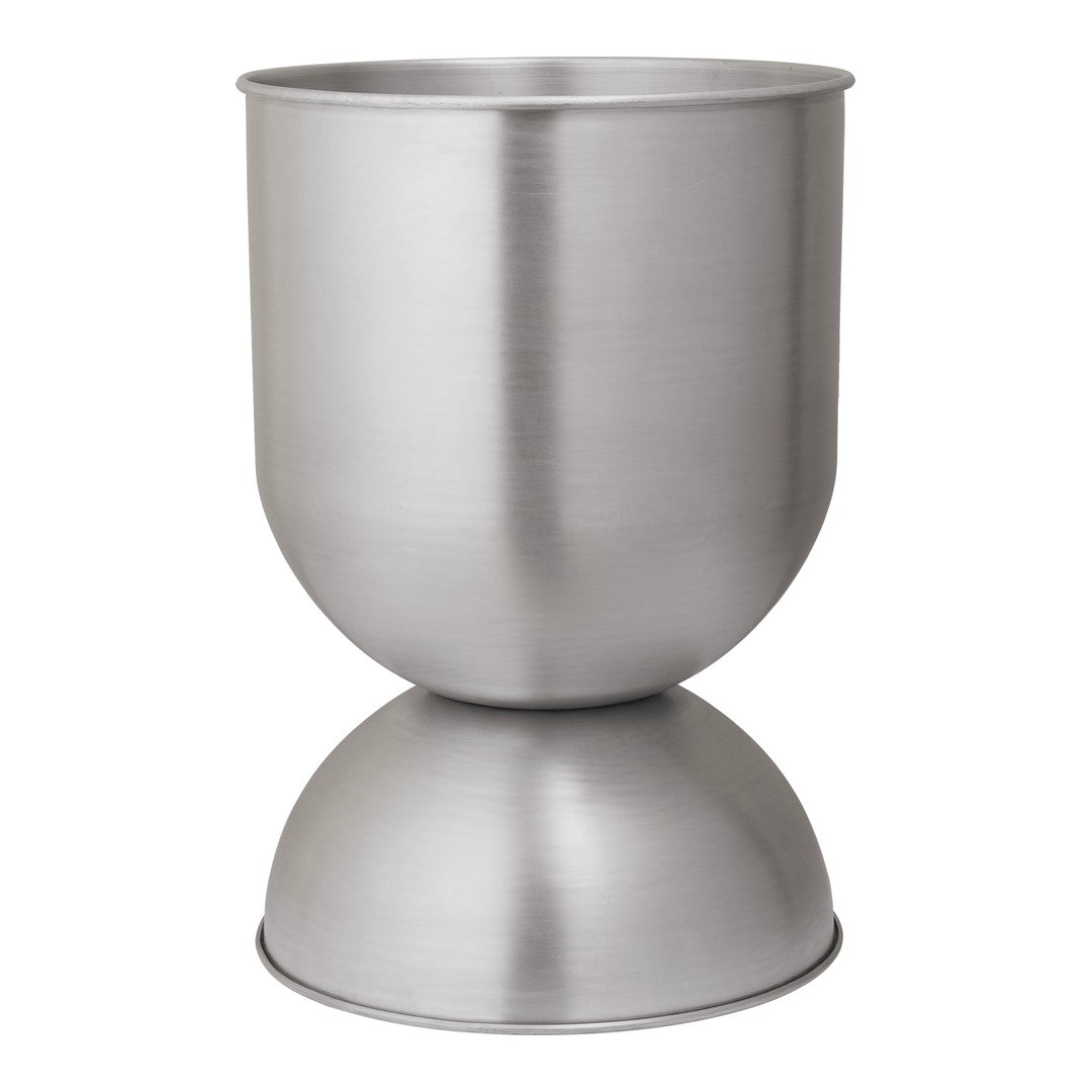 "Brushed silver stainless steel cup with a sleek, modern design and a smooth, matte finish."