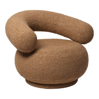Curved, organic-shaped chair in a warm brown color with a textured, fuzzy pattern. Ideal for modern interiors.