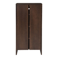 Dark wood cabinet with a smooth finish, showcasing a modern minimalistic style and sleek lines.