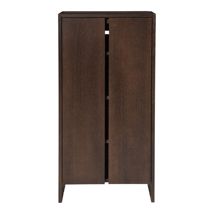 Dark wood cabinet with a smooth finish, showcasing a modern minimalistic style and sleek lines.